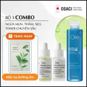 Combo dưỡng da ngừa mụn giảm thâm mờ sẹo Osaci Serum Hana + Luna + Toner GlowLush tặng mặt nạ dưỡng