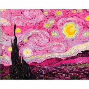 Acrylic Paint By Numbers Pink Starry Sky Painting By Numbers on Canvas Coloring By Number for Adults Paint Digital Art