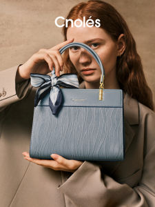 Cnoles Luxury Leather Satchel Wave Blue Womens Bag Practical Crossbody Shoulder Handbag Artistic Style Casual Leisure Bag