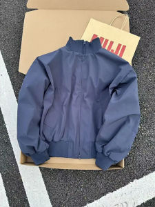 OUMULONG | Navy Men Bomber Jacket Autumn Spring Short Broad Collar
