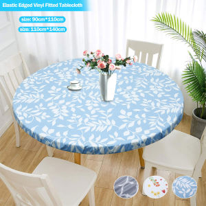 Round Tablecloth Elastic Edged PVC Waterproof Oil-Proof Holiday Party Table Cloth Home Decor Kitchen Table Protection Cover