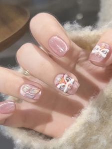 Pink Glass Bead Cats Eye Crystal Stone Adorable Wearing Nail Art Lion Wake up Handmade Elegant White Enhancing New Year Fake Nails