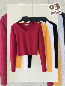 Áo phông nữ thun cotton croptop chất đẹp dáng ôm body cổ v tim dài tay Hàn quốc cao cấp sang mềm mịn thoáng khí AP3