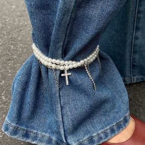 SHIXIN New Fashion Imitation Pearl Chain Anklet Bracelet for Women Bohemian Rhinestone Cross Pendant Anklets Summer Foot Jewelry