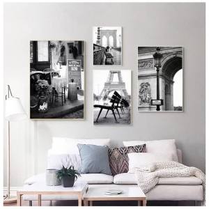 BILIBILI | Paris Landscape Wall Art Canvas Painting Nordic Posters And Prints Black White Retro Poster Wall Pictures For Living Room Decor