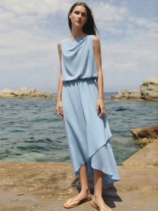AMII | Elegant Work Dress Elastic Waist Ruffle Chiffon Dress