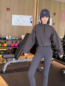 Womens Yoga Jacket Zipper Collar Loose Slimming Fashionable Fitness Casual Short Set Spring Autumn New Style Long Sleeve