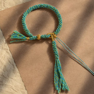 Hand-Twisted Cotton Rope Bracelet Semi-Finished Product Versatile Retro Tibetan Style with Honey Wax Gold-Color Adjustable Strap