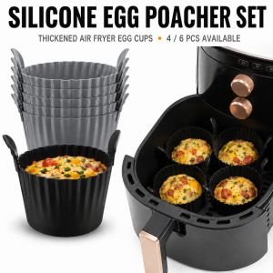 3/4/6Pcs Silicone Egg Poacher Cups Air Fryer Accessories Thickened Baking Cups Microwave Egg Boiler Maker Egg Bite Mold For Oven