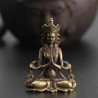 1Pc Retro Brass Meditate Zen Buddhism Household Buddha Ornament Living Room Handmade Decoration Copper Statue Tea House Ornament