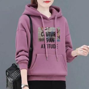 Thickened Fleece Womens Hoodie Sweatshirt Autumn Winter Warm Stylish Brand Female Clothing Casual Commute Style Loose Fit
