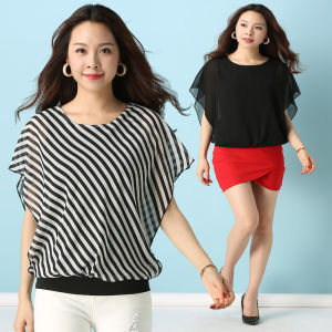 120.15kg 00 Oversize Womens Clothing plus Size Summer Clothing Plus Size Ladies Loose Chiffon Shirt Short Sleeve T-shirt Top 200