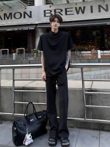 กางเกงขายาวทรงตรงเอวสูงสำหรับผู้ชาย กางเกงขายาวทรงตรงสีดำ กางเกงขายาวทรงตรงสำหรับผู้ชาย ทรงหลวม สไตล์ลำลอง