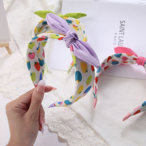 Korean Strawberry Bow Knot Hairbands Princess Girls Wide Rabbit Ear Hair Hoop Cloth Fabric Kids Headbands Headwear