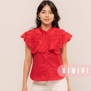 RIMINI - Atasan Mewah Wanita Formal Ruffle Bunga Lengan Pendek Size XS-XL - Evrose Top CC30404