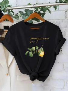 Áo Thun Nữ In Hình Chanh Tay Ngắn Phong Cách Thập Niên 90 Top Tee Thiết Kế Thời Trang Đan Len Polyester Blend Độ Co Giãn Trung Bình