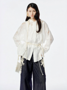 XIAOLI | Lemon Embroidery Lace White Shirt