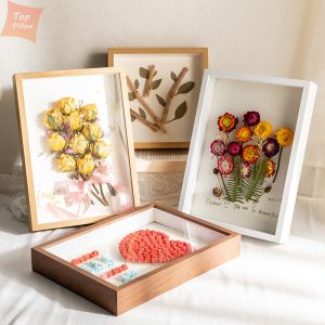 Toppillow Transparent Glass Wooden Shadow Box Photo Floating Frame Picture Frame Plant Dried Flower 4R/6R/A4 Wall Hang Display