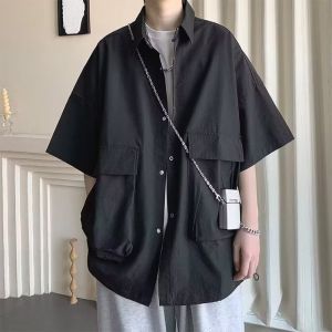 American Style Casual Workwear Short Sleeve Shirt Men Summer Street Loose Loose Large Pocket Collar Half Sleeve Shirt