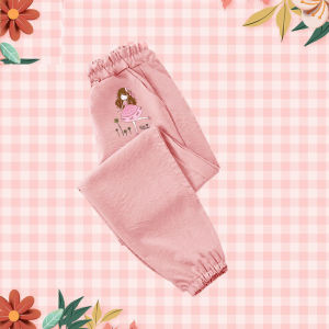 Girls Summer Ice Silk Pure Cotton Casual Thin Long Pants Anti-Mosquito Cartoon Baby Clothing Childrens Wear Breathable Lantern Pants