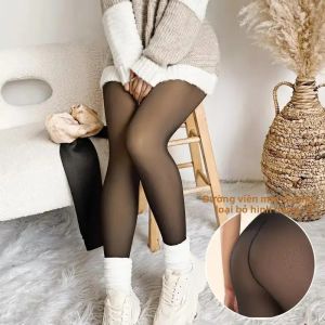 Tất Nữ Cỡ Lớn Gợi Cảm Màu Đen Xuyên Thấu Mùa Thu/đông Tất Lót Lông Giữ Ấm Quần Legging Công Sở Chất Liệu Dệt Kim Dày Polyester