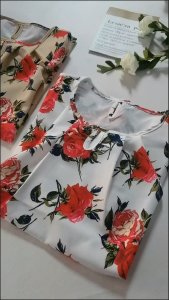 Women Vintage Daily Round Neck Pleated Short-Sleeved Printed Blouses Casual Floral Cropped Top L2211