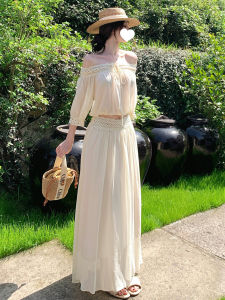 Karrar betsey | French Style Summer Fairy Vacation Off Shoulder White Chiffon Maxi Dress