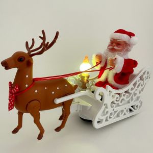 Christmas Gift Childrens Electric Singing Santa Clausdeer Pulling Carriage Creative Little Toy Glowing in All Directions