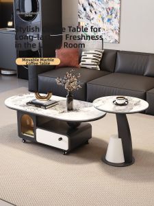 YIYOU | Italian Luxury Style Compact Living Room Rock Panel Movable Coffee Table