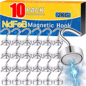10Pcs Metal Strong Magnetic Hook Wall-mounted Heavy-duty Magnetic Hook Key Hanger Home Kitchen Bathroom Accessories Magnet