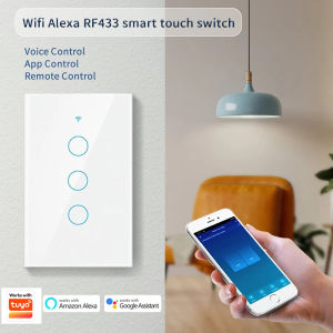 Smart Wifi Touch Switch Neutral Wire/No Neutral Wire Required US 1/2/3/4 Gang Light Switch Works with Tuya Smart Life App
