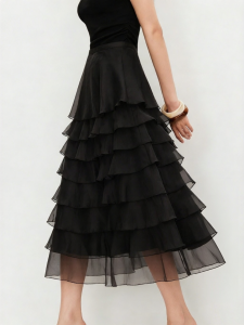 Vero Moda | Mid Waist Pleated Solid Color Office Tiered Skirt