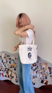 Disney Mickey Mouse Nylon White Tote Shoulder Bag Lightweight with Two Side Pocket Foldable for Girls and Women