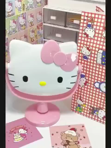 【1-3 Days Delivery】Cute Hello Kitty Desktop Makeup Mirror Dressing Table Desktop Storage Dressing Mirror Flip Cover Cute Cartoon