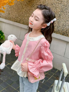 Fashionable Girls Shirt Autumn Wear Doll Shirt Korean Style Cotton Blend Fabric Spring Autumn Childrens Clothing for Girls