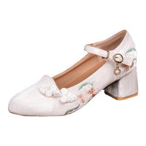 SHIPAILUO | Embroidered Velvet High Heels For Women Simple Elegance Small Size Floral Shoes Matched With Cheongsam Round Toe Rubber Outsole