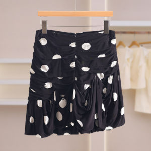 Versatile Ruffled Slimming Polka Dot Skirt