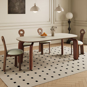 Elephant Leg Retro Style Ash Solid Wood Cave Stone Stone Plate Mid-Ancient Walnut Dining Table Modern Oval For Home Dining Table