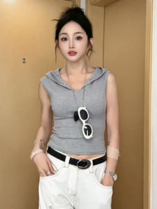 Áo Thun Nữ Tay Ngắn Ôm Vừa Vặn Mùa Hè Mới Pure Color Design Sensation Không Tay Áo Vest Ngắn Gợi Cảm Áo Thun Cotton Thoáng Khí