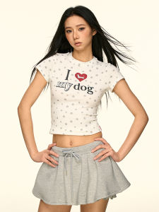 Áo Blouse Ngắn In Hình Chó Dễ Thương Phù Hợp Vai