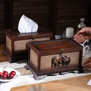กล่องทิชชู่ไม้ขนาดใหญ่ พร้อมกุญแจล็อค สำหรับตั้งบนโต๊ะในคาเฟ่ โรงแรม และบ้าน ขนาด 30x17x16 ซม.
