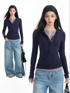 BAIDAIFEI | Áo Thun Cổ Henley Đa Lớp