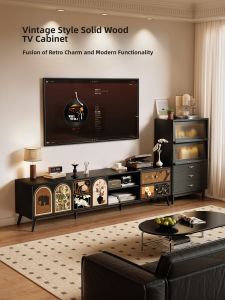 MR ART | Retro Style Solid Wood Living Room TV Cabinet & Coffee Table Combination Black