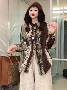 Casual Cotton Linen Floral Shirt Women Long Sleeve Loose Fit Color Block Personality Base Layer Trendy Shirt Fashionable Top