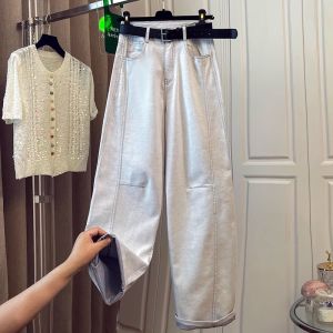 Quần Jeans Denim Ống Thẳng Màu Trắng Xám Ôm Dáng Phong Cách Đường Phố Mùa Xuân Quần Dài Thường Ngày Cao Cấp Cho Nữ