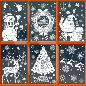 other | Window Stickers White Silhouette Christmas Static Cling PVC No-Glue Decals Santa Snowman Xmas Tree Snowflake Holiday Glass Decor