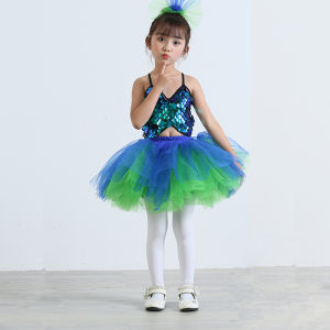 61 Childrens Costume Tulle Tutu Skirt Sequin Kindergarten Dance Performance Clothing Girl Princess Dress Red Yellow Green