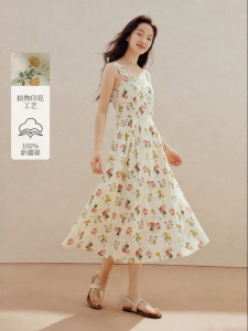 INMAN | Đầm A-Line In Hoa Quai Đeo