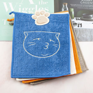 Adorable Embroidered Cat Thickened Double-sided Fiber Kitchen Dish Towel Absorbent Non-stick Oil Household Cleaning Cloth