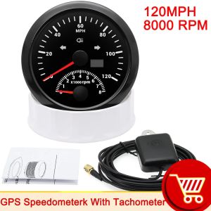 RYSJM | 0-120MPH Speed Meter 85mm GPS Speedometer Odometer with Tachometer 0-8000RPM with Turn Signal for Car Truck Boat 12V